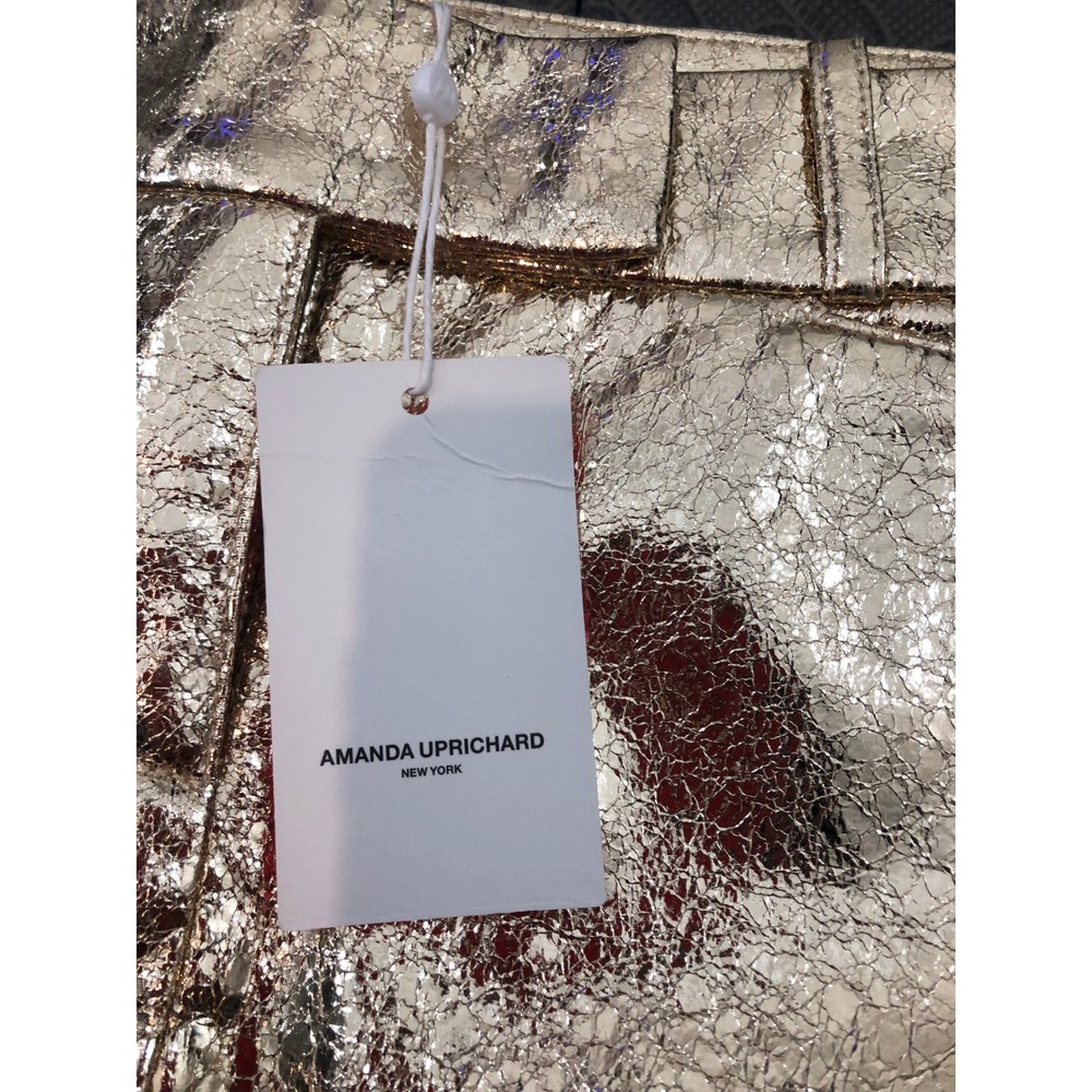 NWT Amanda Uprichard Paris Skirt Mini Women Size M Gold Metallic Textured Skirt - Picture 3 of 9